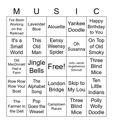 Name That Tune! Bingo Card