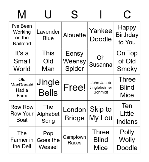 Name That Tune! Bingo Card