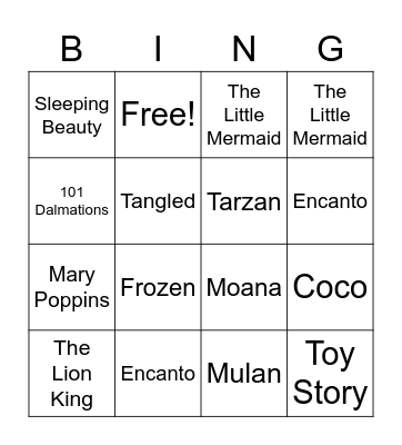 Disney Movie Bingo Card