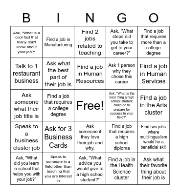 Career Fair BINGO Card
