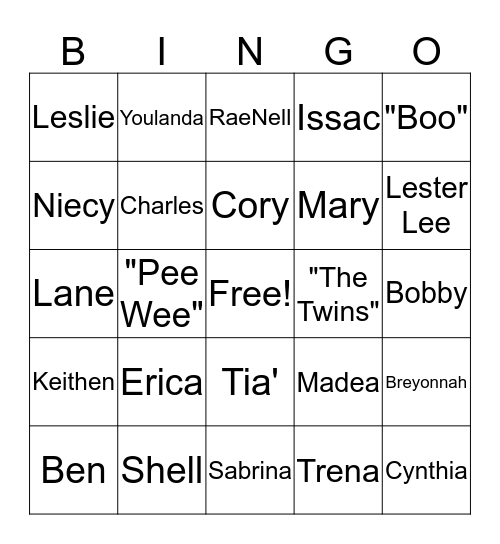 RADFORDS' BINGO Card