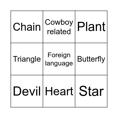 Day's Tattoo Bingo Card