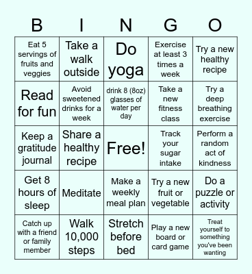 Wellness Bingo Card