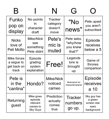 Sky Guys Bingo Card