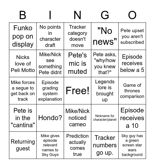 Sky Guys Bingo Card