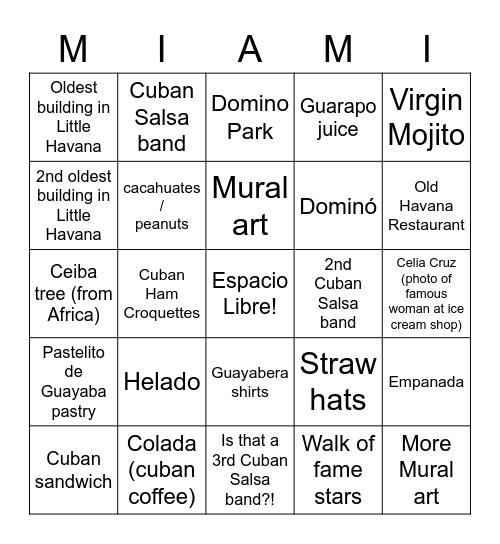 Calle Ocho Lotería! Bingo Card