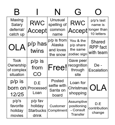 Holiday Bingo Card