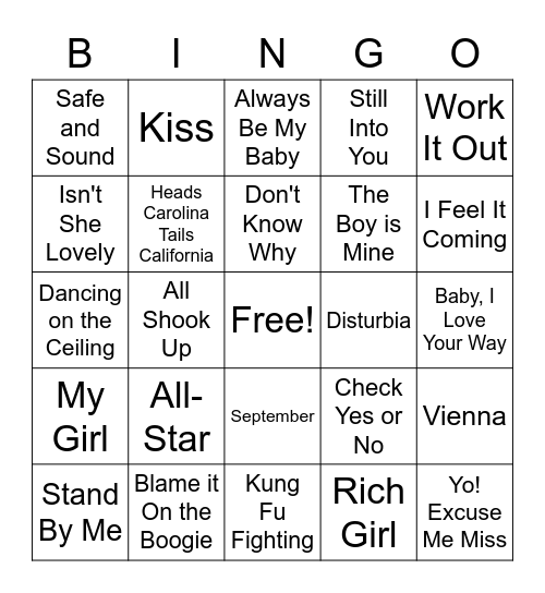 Music Bingo Card