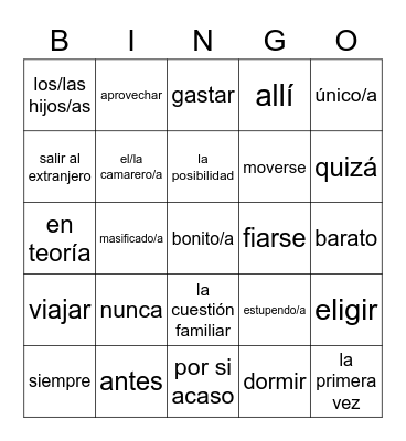 Spanish Bingo Card