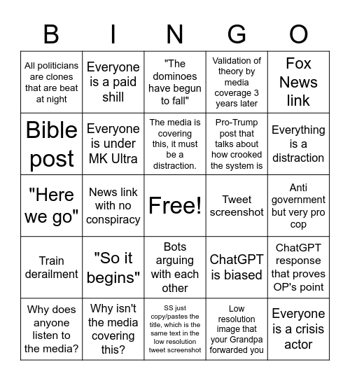 2023 r/conspiracy Bingo Card