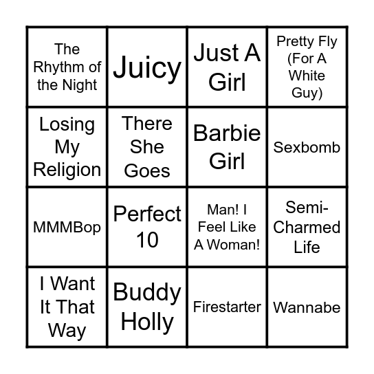 Game 1 Bingo Card