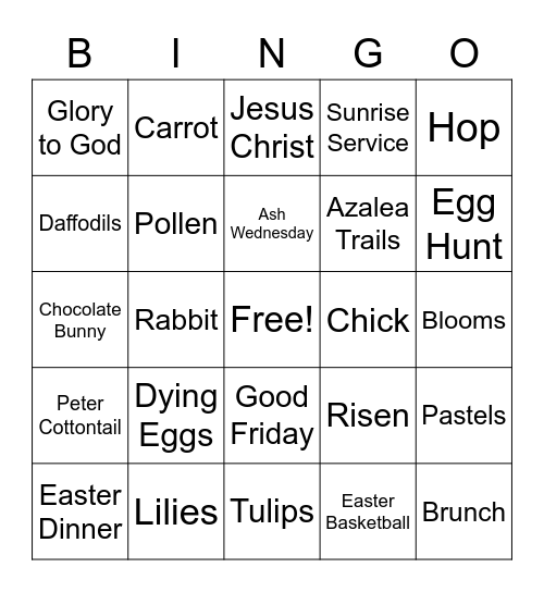 Spring/Easter Bingo Card