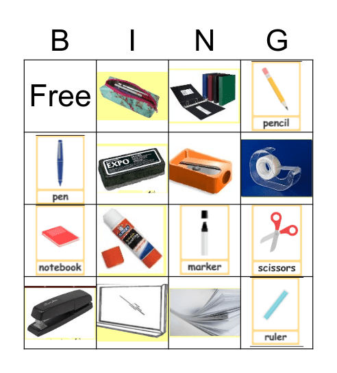 Classroom Objects Bingo Card
