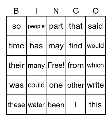 Sight Word Bingo- Set 4 Bingo Card
