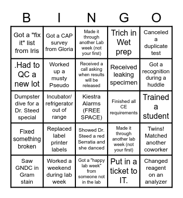 2023 Lab Week Bingo Card