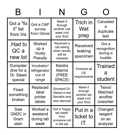 2023 Lab Week Bingo Card