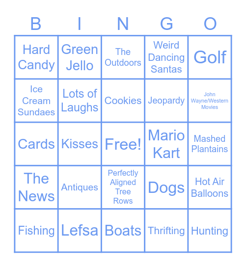 Grandparent's Day Bingo Card