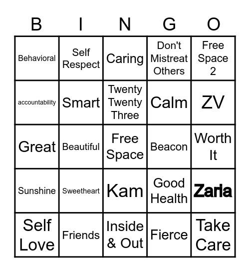 Self Love Bingo Card