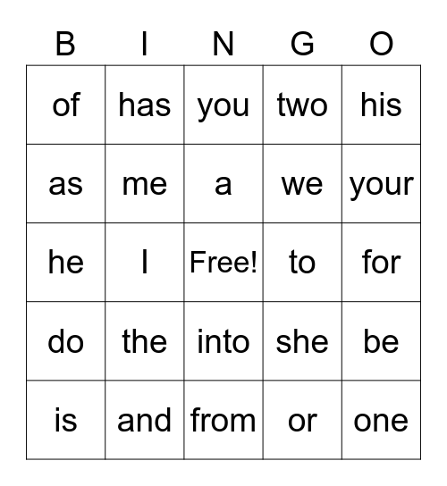 Trick Words Bingo Card