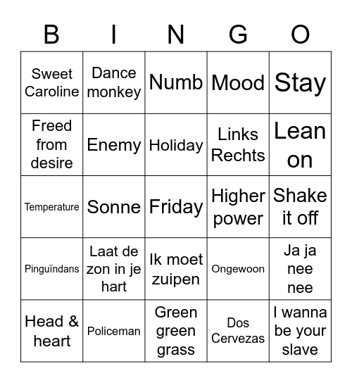 Muziek bingo Card