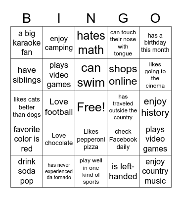 Conversation Bingo Card