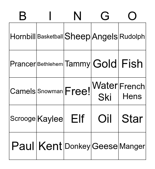 Christmas 2015 Bingo Card