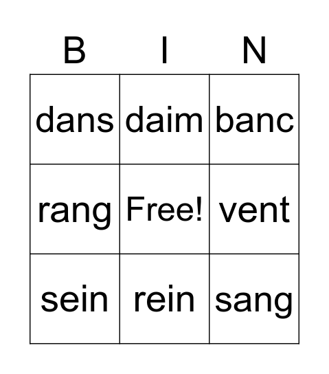 Le son [ɑ̃] vs [ɛ̃] Bingo Card