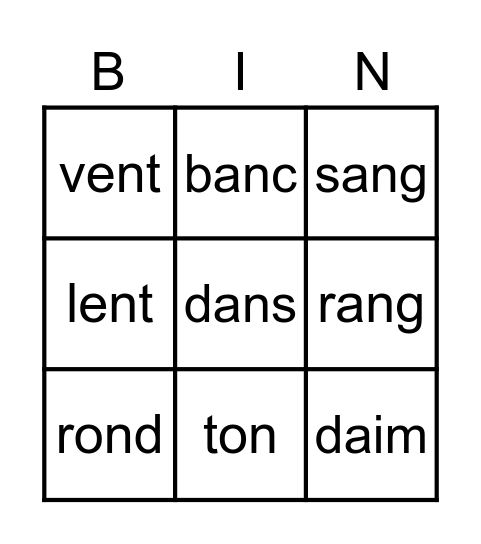Le son [ɑ̃] vs [ɛ̃] Bingo Card