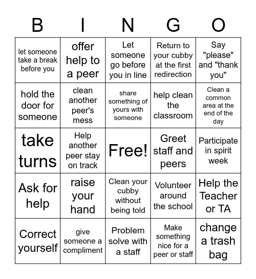 Spirit Week Considerate Bingo Card