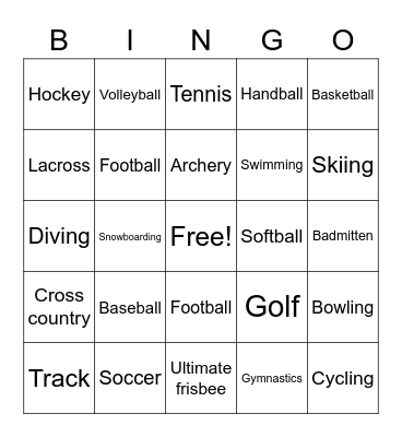 Sports Bingo Card