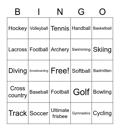 Sports Bingo Card