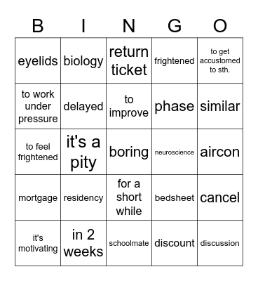 vocabulary revision Bingo Card