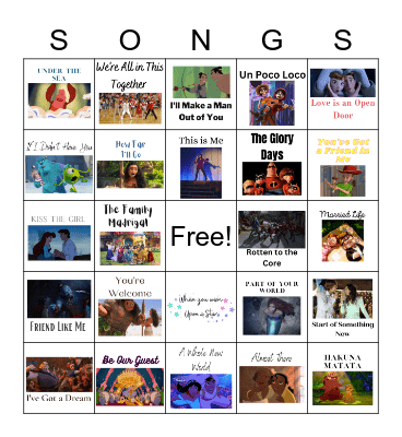 Disney Song Bings Bingo Card