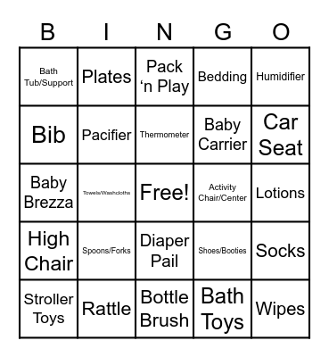 Baby Shower Bingo Card