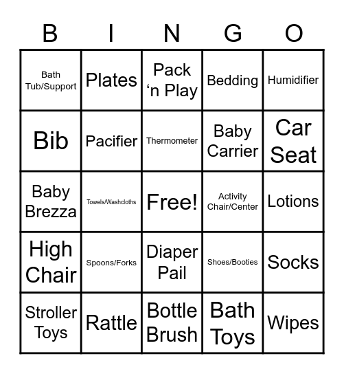 Baby Shower Bingo Card