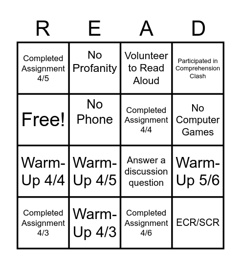 In-Klein 4/3-6 Bingo Card