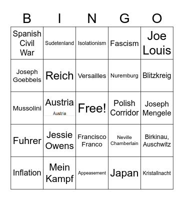 WWII Bingo Card