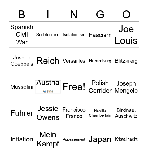 WWII Bingo Card