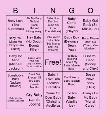 "Baby" Bingo Card