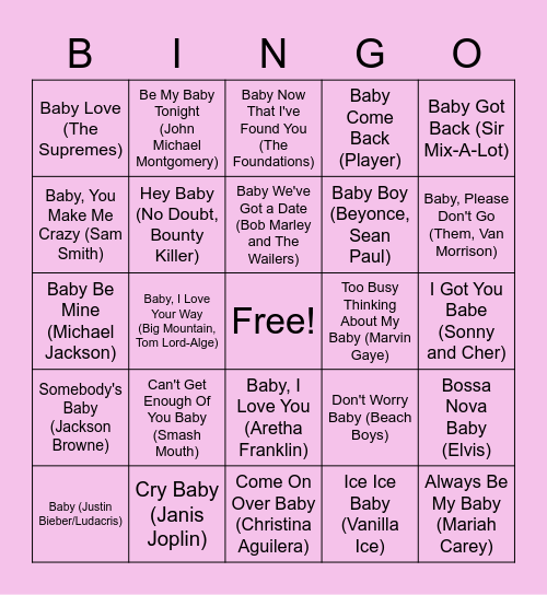 "Baby" Bingo Card