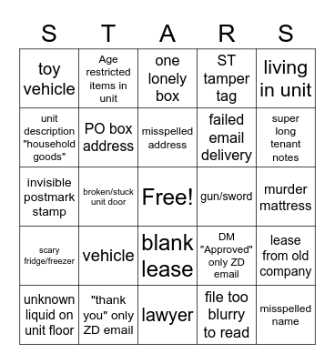 STARS BINGO Card