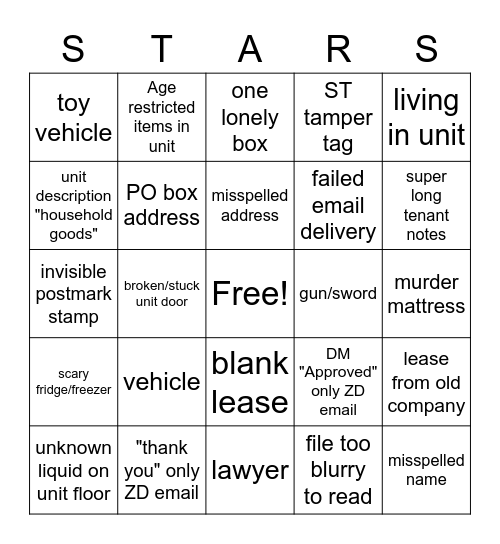 STARS BINGO Card