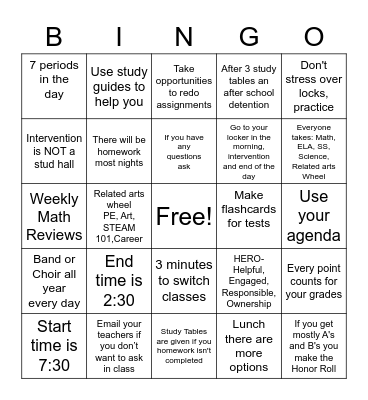 GMS 6th Grade Bingo Card