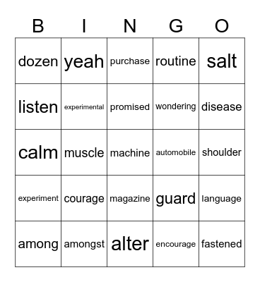 step 10 High Frequency Word Bingo Card