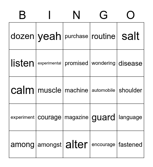 step 10 High Frequency Word Bingo Card