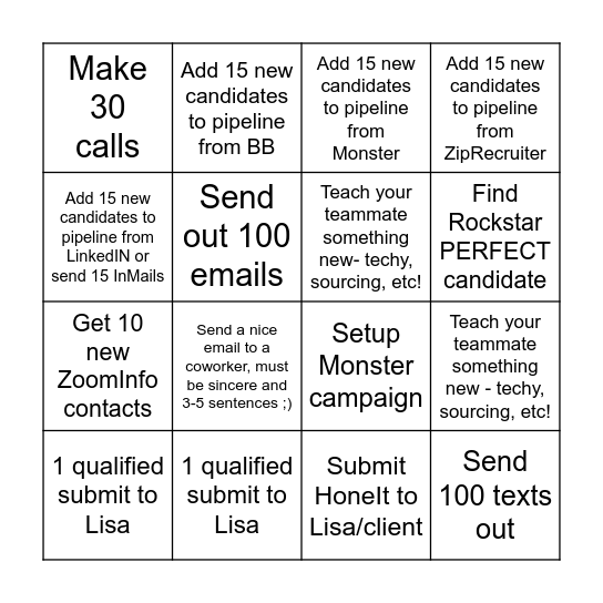 Recruiter BINGO Card