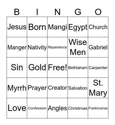 Nativity Bingo Card