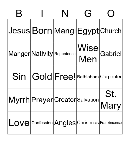 Nativity Bingo Card