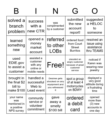 Springo Bingo Card