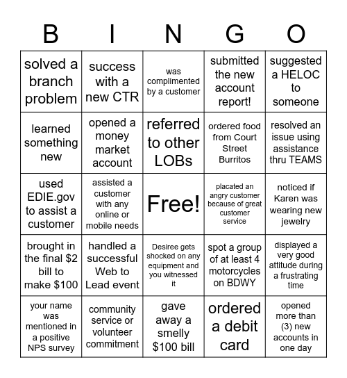 Springo Bingo Card